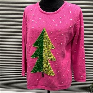 Susan Bristol Pink Sweater with Green Tree Design